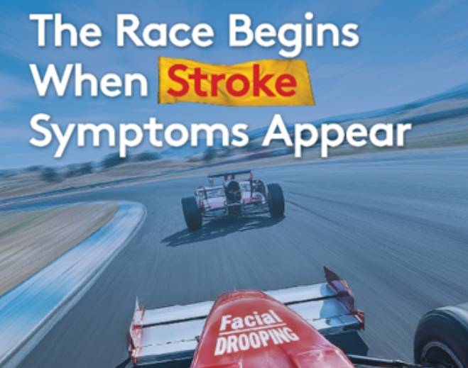 Stroke symptoms warning with race car graphic