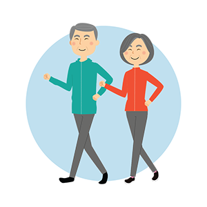 Older couple walking together illustration