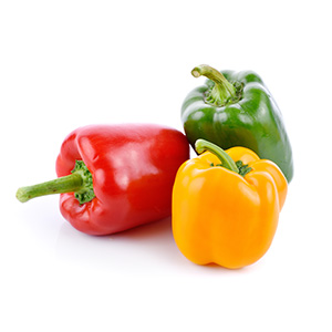 Red green and yellow bell peppers